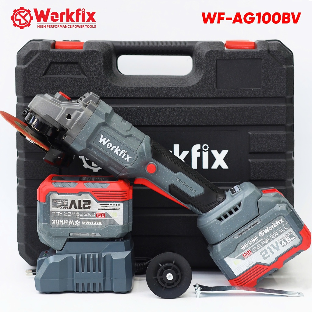 Máy mài pin Workfix WF-AG100BV , máy cưa sắt, gỗ 3 tốc độ không chổi than, chống giật, chống khởi động lại