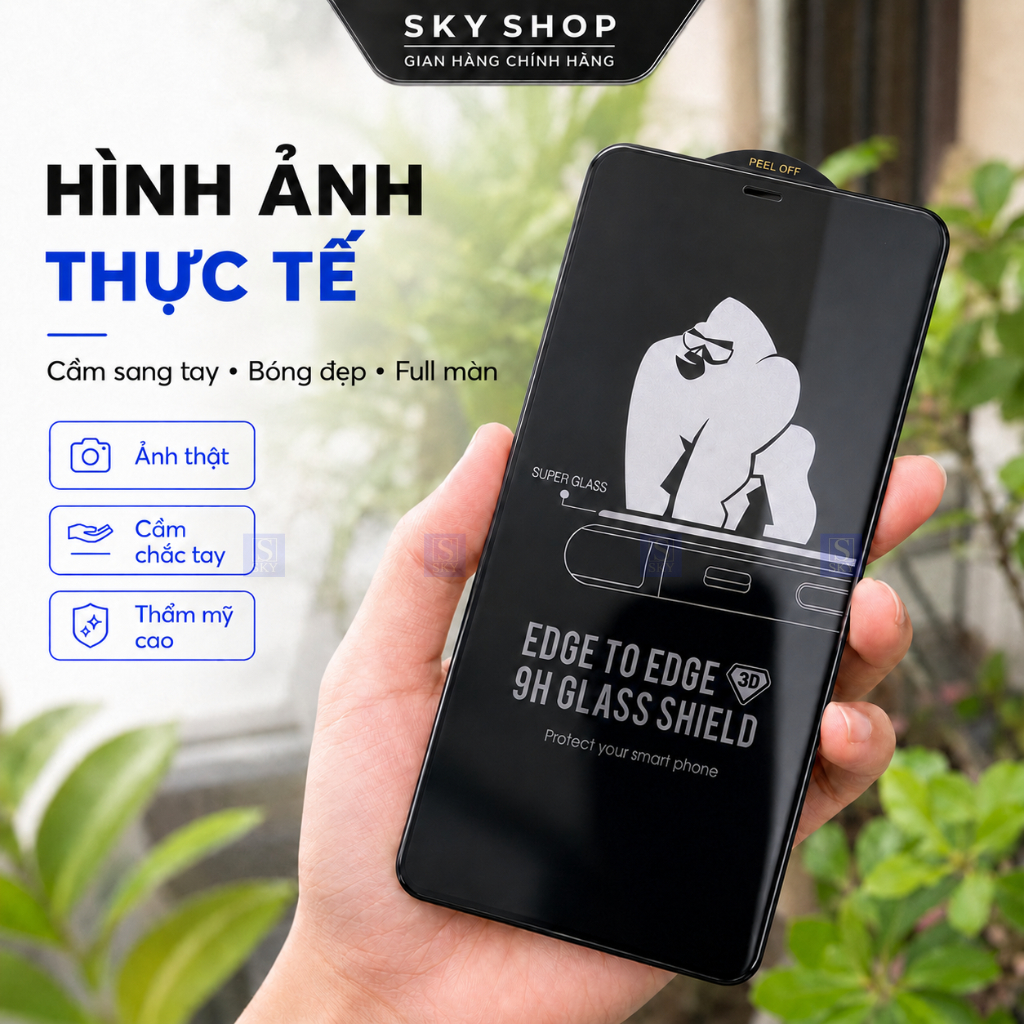 Kính cường lực iphone 15 pro max 14 pro max 11 13 promax 12 7 8 Plus xsmax xr x xs 16 17 ProMax 17 Air  - Full màn 3D