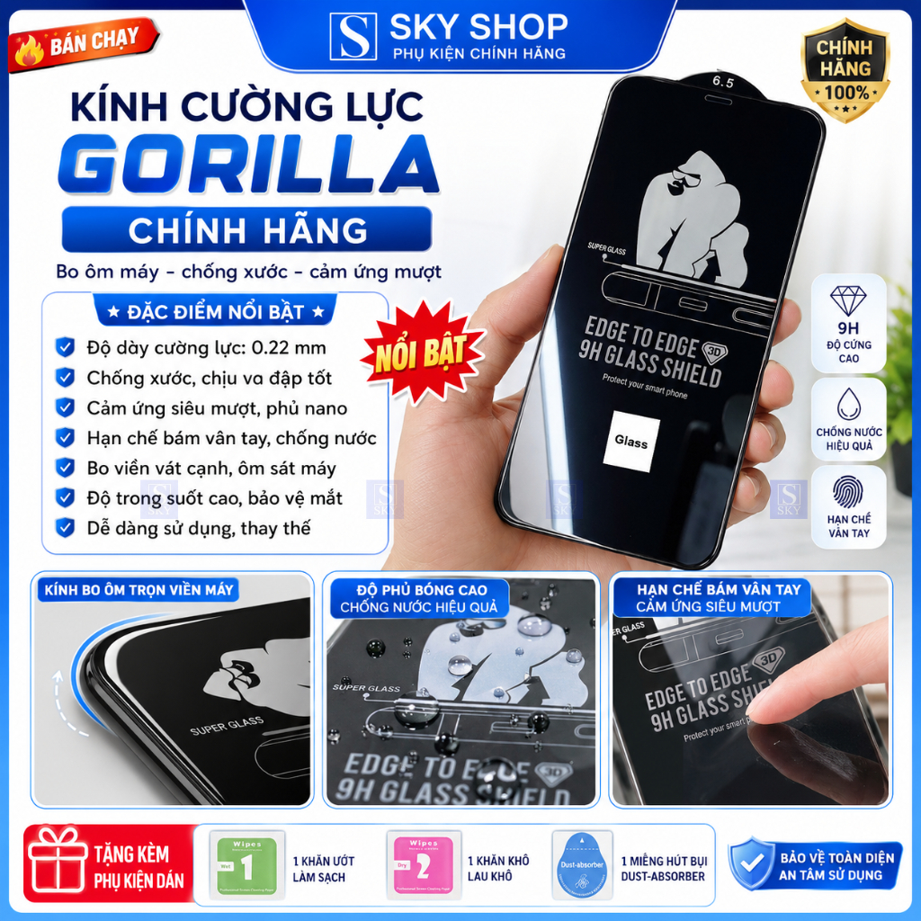 Kính cường lực iphone 15 pro max 14 pro max 11 13 promax 12 7 8 Plus xsmax xr x xs 16 17 ProMax 17 Air  - Full màn 3D
