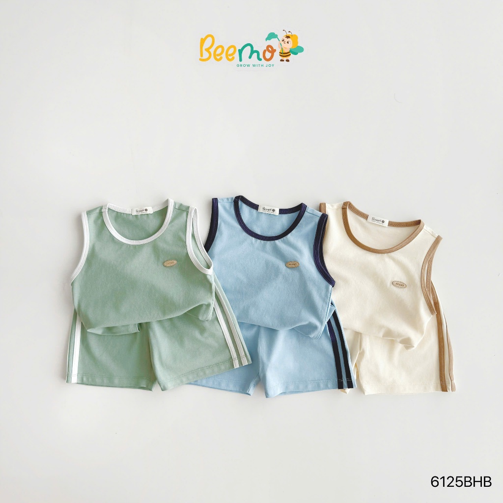 Bộ cotton ba lỗ trơn basic unisx cho bé, bộ thun ba lỗ mềm mát đính tag