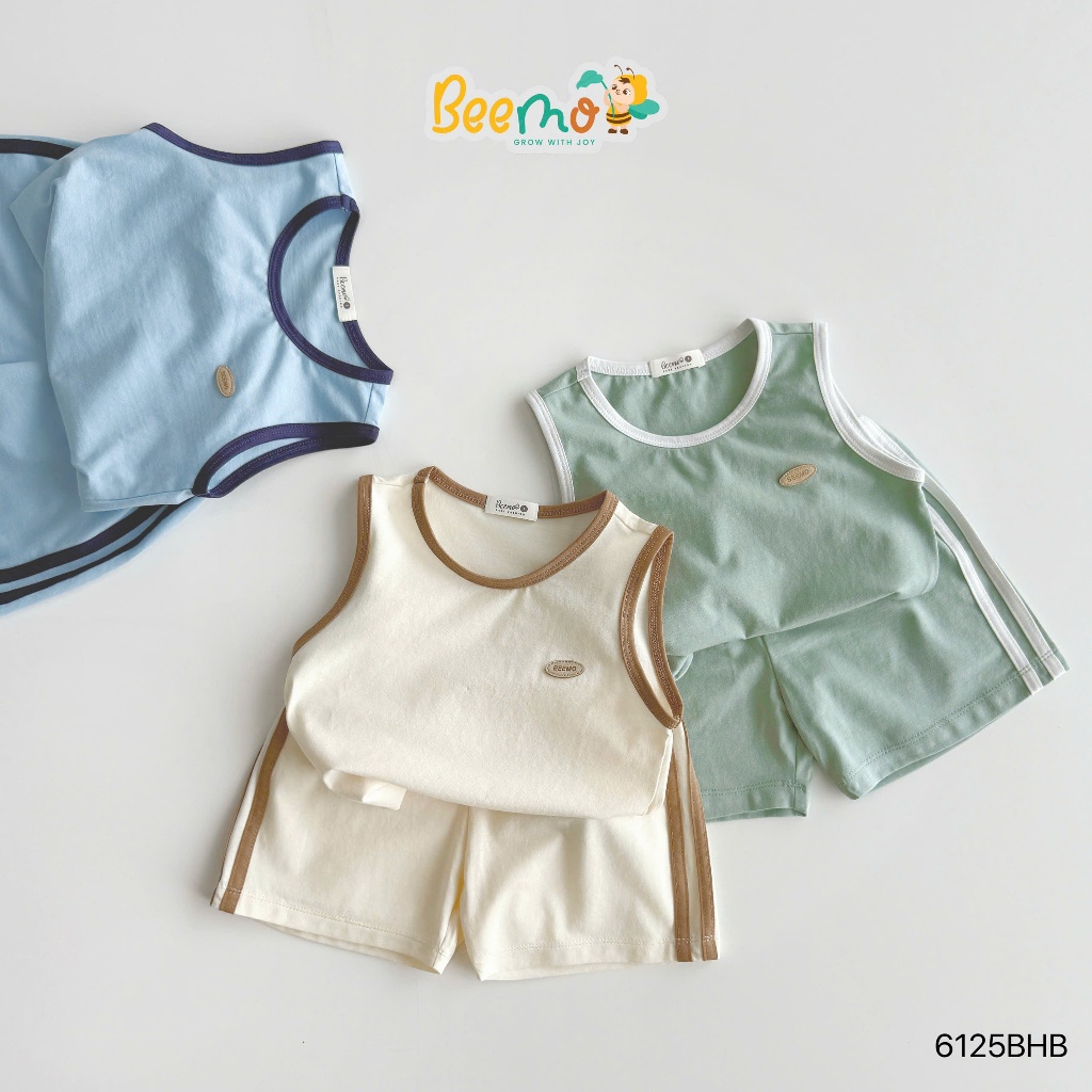 Bộ cotton ba lỗ trơn basic unisx cho bé, bộ thun ba lỗ mềm mát đính tag