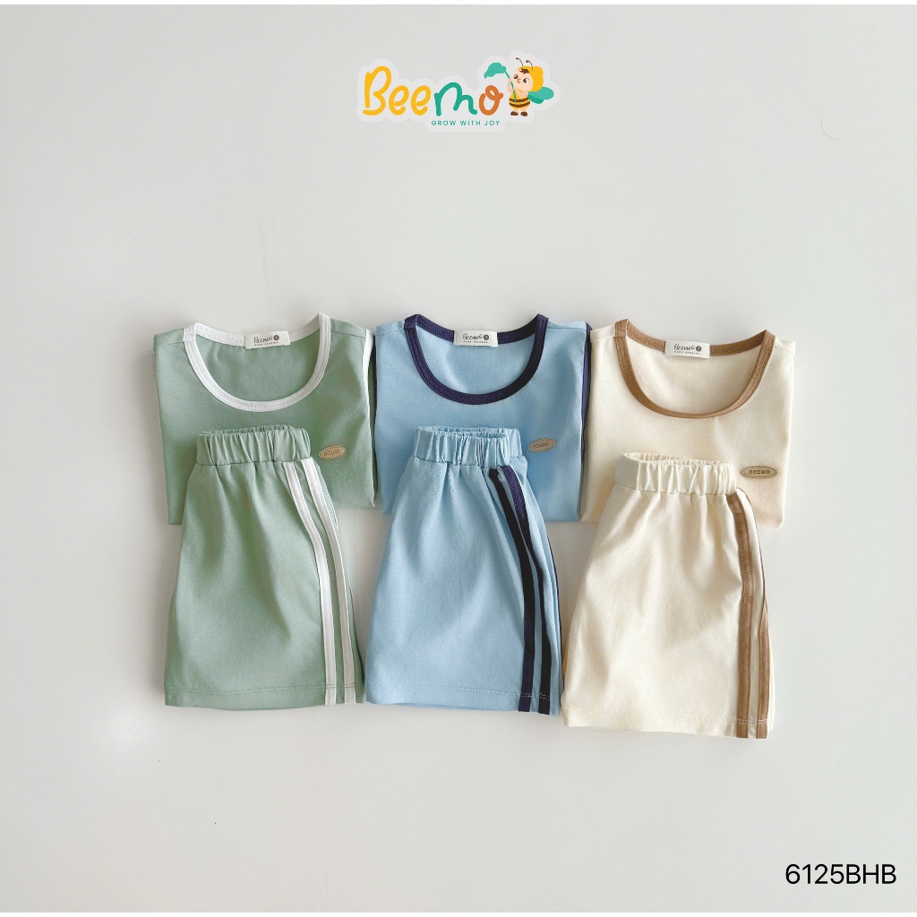 Bộ cotton ba lỗ trơn basic unisx cho bé, bộ thun ba lỗ mềm mát đính tag