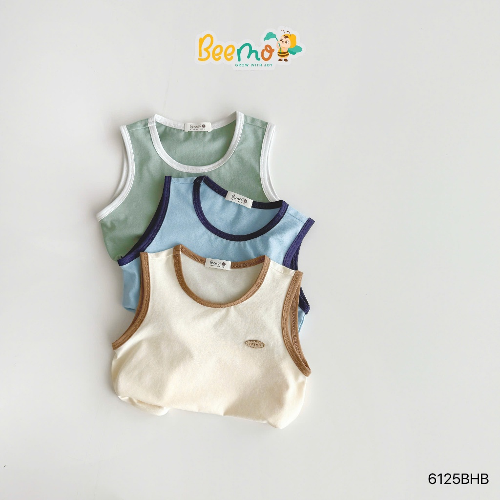 Bộ cotton ba lỗ trơn basic unisx cho bé, bộ thun ba lỗ mềm mát đính tag