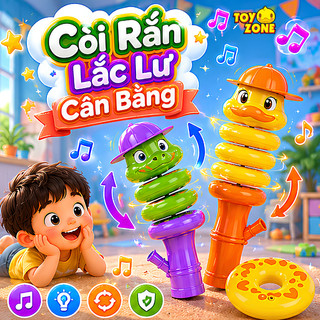 Đồ Chơi Còi Xoay Cân Bằng Hình Vịt Vàng,Rắn Xanh Đáng Yêu Cho Bé - Đồ Chơi Còi Lắc Lư Cầm Tay Chất Liệu Nhựa ABS An Toàn