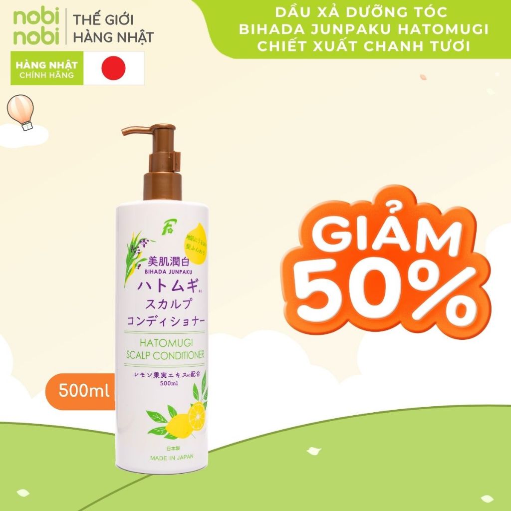Dầu gội xả Bihada Junpaku Hatomugi chiết xuất Chanh tươi 500ml