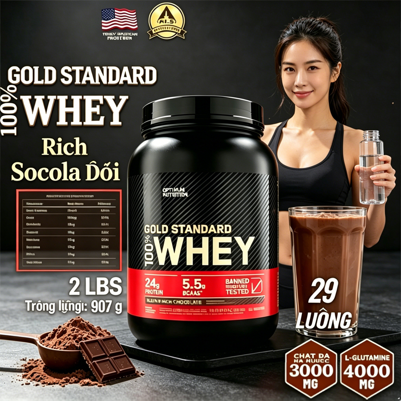Whey ON Gold Standard 2lbs Socola Bột Đạm Phục Hồi Cơ Sau Tập Gym Giá Khuyến Mãi Ship Miễn Phí
