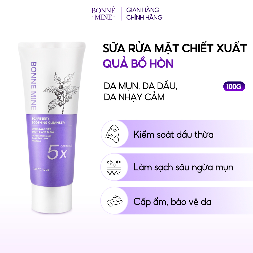 Sữa Rửa Mặt Chiết Suất Quả Bồ Hòn BONNE MINE Làm Sạch Sâu, Kiềm Dầu,Cho Da Dầu Mụn Nhạy Cảm 100g