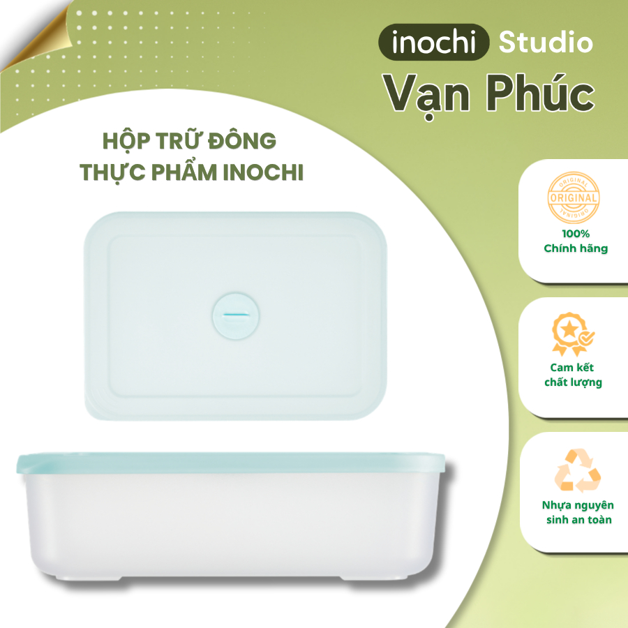 Hộp trữ đông thực phẩm Inochi. Thiết kế nút lưu giữ ngày, thực phẩm không dính đá, nhựa PP an toàn, hộp trữ ngăn đông
