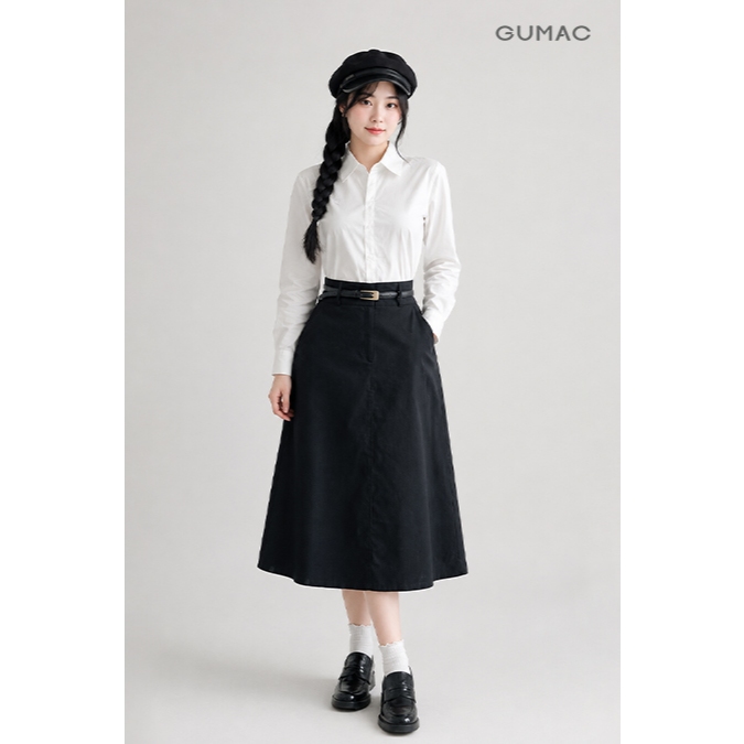 Chân Váy Kaki GUMAC Dáng A Midi Phối Đỉa Công Sở Trẻ Trung Dễ Phối Đồ YVG05072