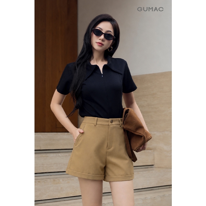 Quần Short Nữ GUMAC Form A Cạp Cao Lưng Rời Lai Lật Có Túi Dáng Đẹp Chất Bố Thun Mềm Mát LSHG05073
