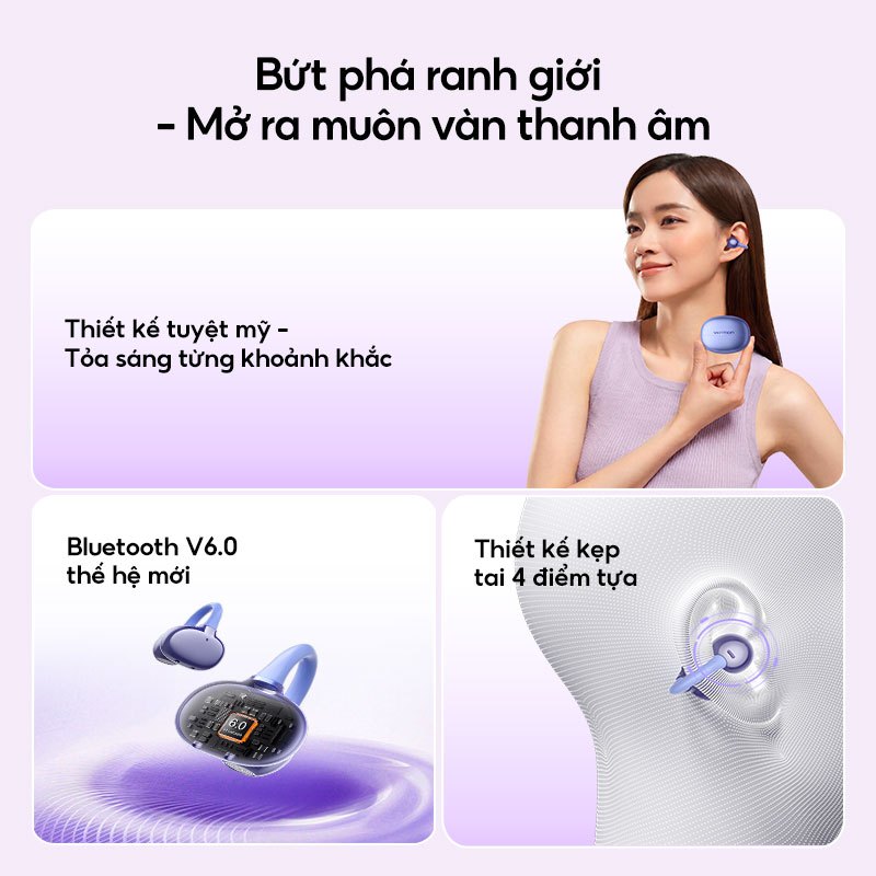 Freeclip tai nghe Kẹp Vention Chống nước Bluetooth V6.0 Hỗ Trợ AAC/SBC, Sạc USB-C, loa kép dynamic