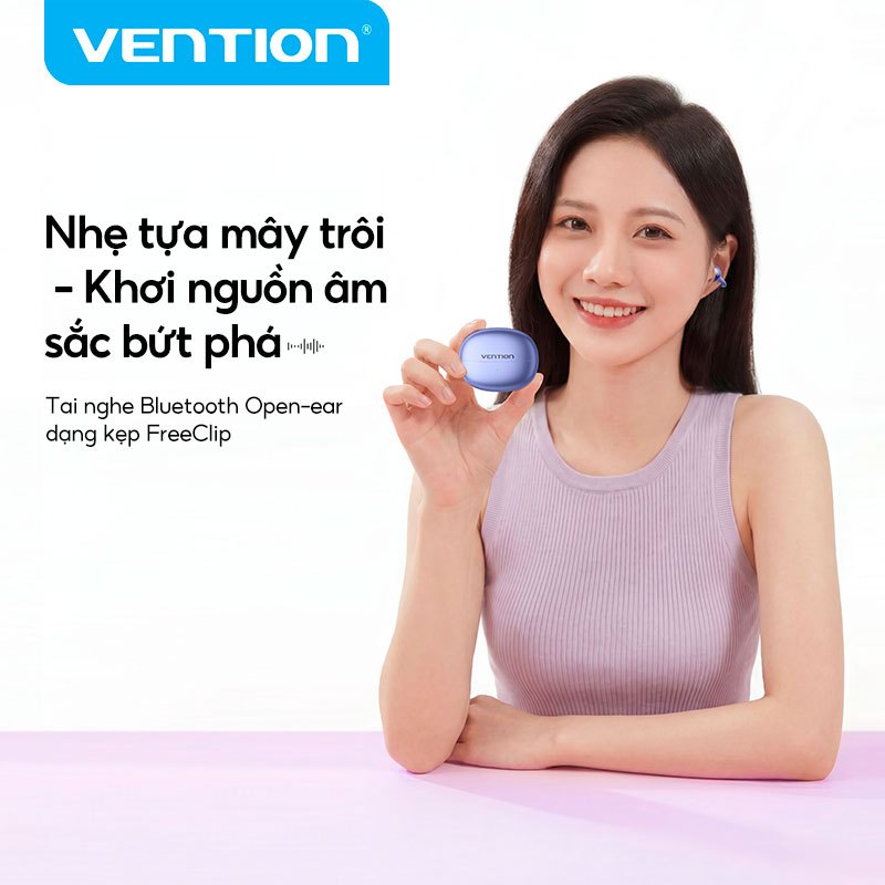 Freeclip tai nghe Kẹp Vention Chống nước Bluetooth V6.0 Hỗ Trợ AAC/SBC, Sạc USB-C, loa kép dynamic