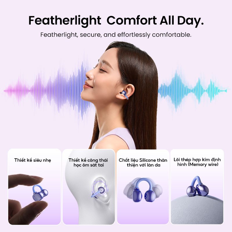 Freeclip tai nghe Kẹp Vention Chống nước Bluetooth V6.0 Hỗ Trợ AAC/SBC, Sạc USB-C, loa kép dynamic