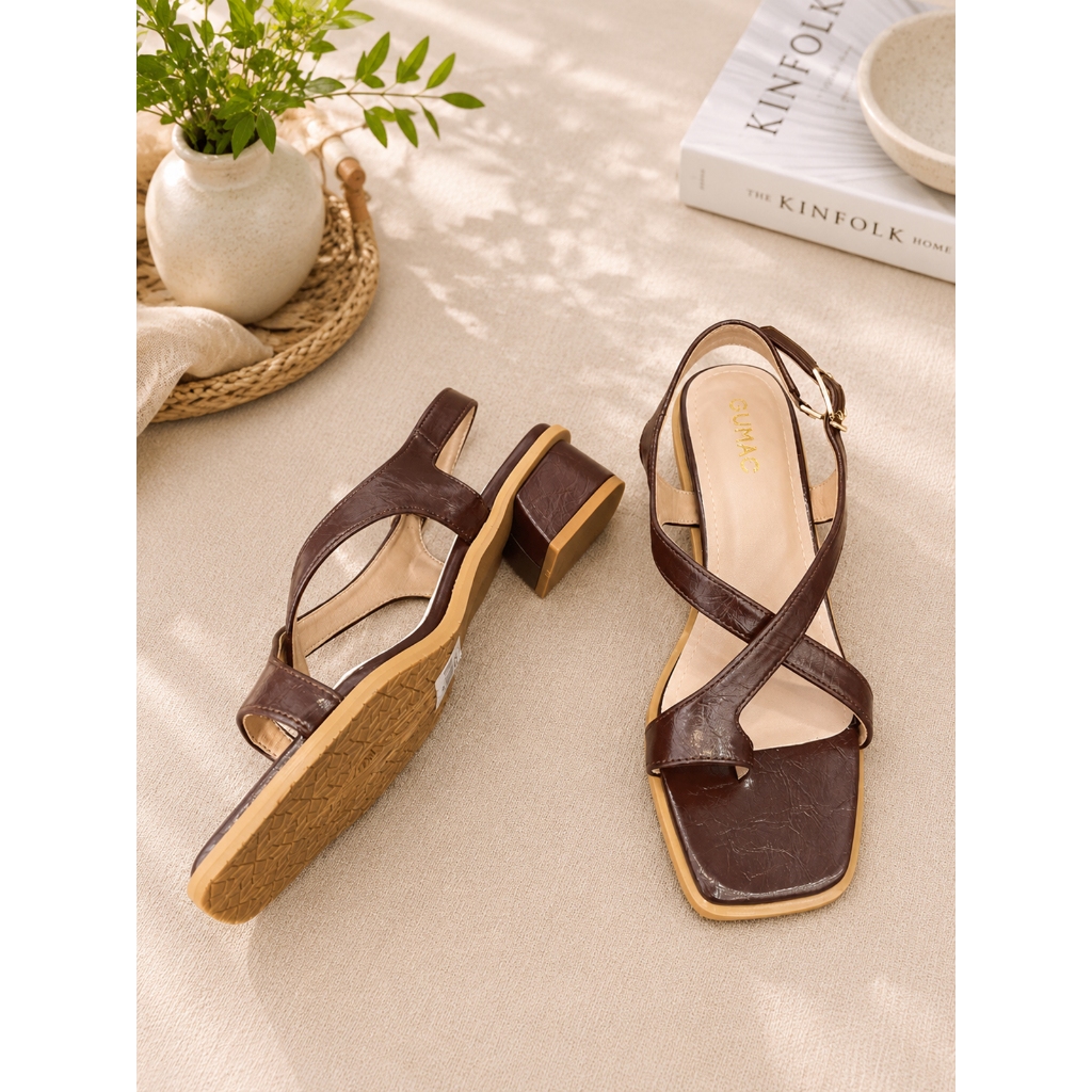 Giày Sandal Nữ GUMAC Mũi Vuông Xỏ Ngón Quai Chéo Mảnh Ôm Chân Tinh Tế GG06038