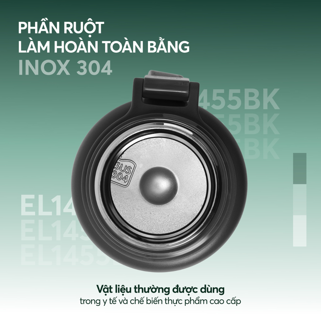 Bình giữ nhiệt inox 304 Elmich EL1455 750ml nắp cốc uống dây quai xách đi học đi làm giữ nóng lạnh