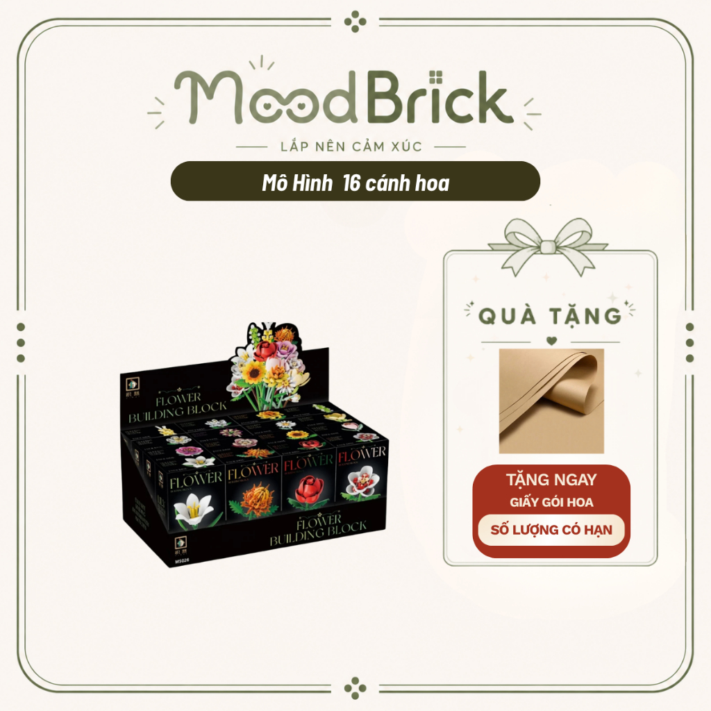Đồ chơi lắp ráp Bộ 16 mẫu hoa nghệ thuật - Xếp hình trang trí thông minh MooBrick