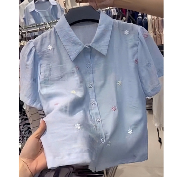 HT41 Áo Linen Thêu Hoa Nổi Tay Ngắn Size 40-70kg Chất Liệu Mềm Nhẹ Mát