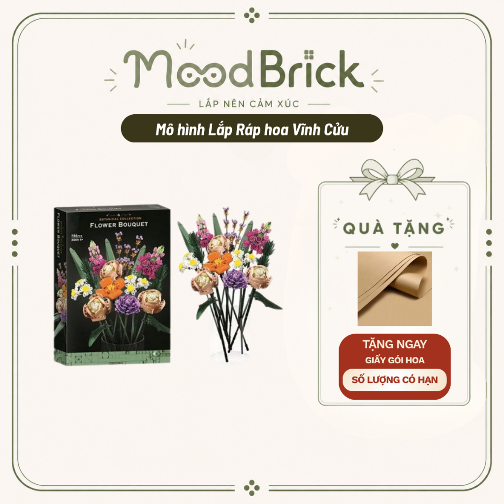 Đồ chơi lắp ráp Bó hoa Vĩnh Cửu nghệ thuật - Xếp hình trang trí thông minh MooBrick
