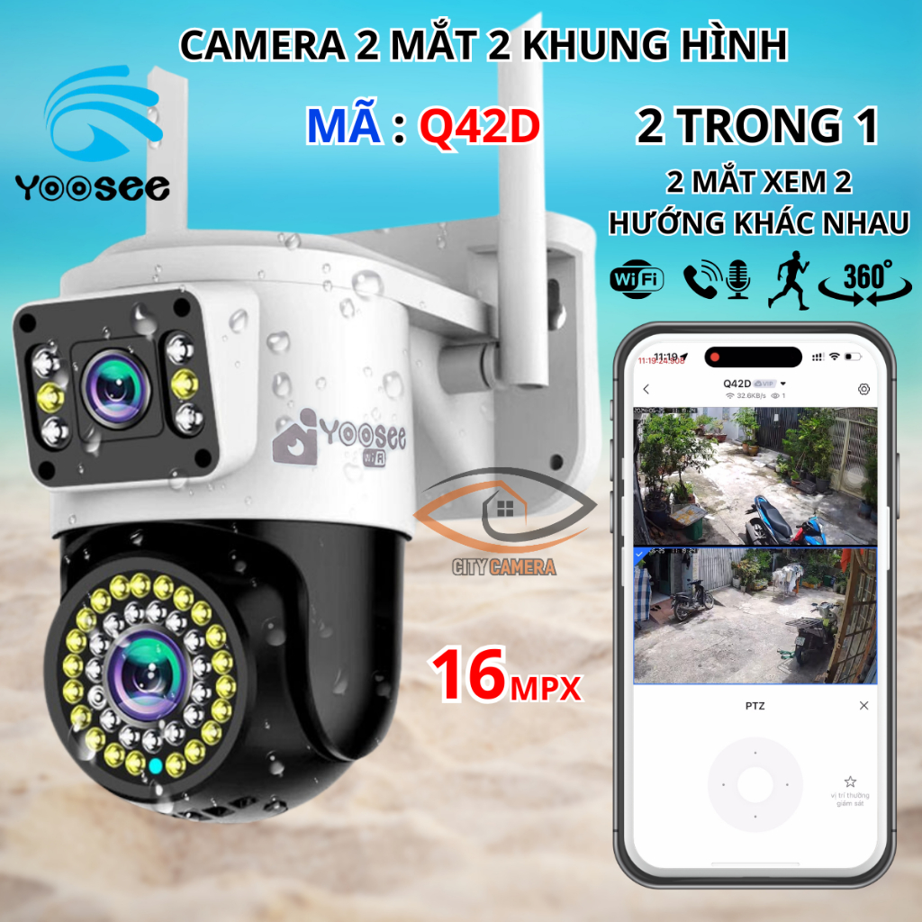Camera Yoosee 2 mắt Q42D ( Model QT36 ) chất lượng 16MPX, combo kèm thẻ ...