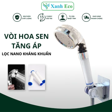 Vòi Hoa Sen Tăng Áp Siêu Bền Lõi Lọc Bông Kháng Khuẩn, Đầu Vòi Hoa Sen Nhựa ABS Trong Chịu Va Đập Xanh Eco - TS005