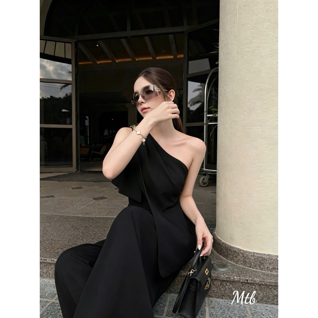 Set áo lệch vai sang chảnh phối quần ống rộng, dáng suông thanh lịch đi chơi