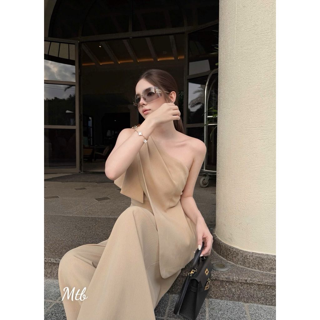 Set áo lệch vai sang chảnh phối quần ống rộng, dáng suông thanh lịch đi chơi