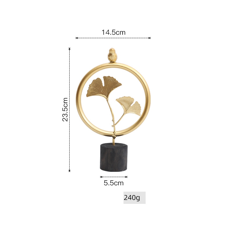 Tượng lá vàng kim loại đế gỗ đen decor nhà cửa