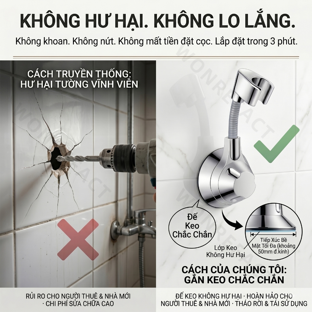 Giá Treo Vòi Xịt Vệ Sinh Và Vòi Sen Chống Nước Siêu Dính Khóa Cố Định Nhựa ABS Cao Cấp Phù Hợp Mọi Phòng Tắm