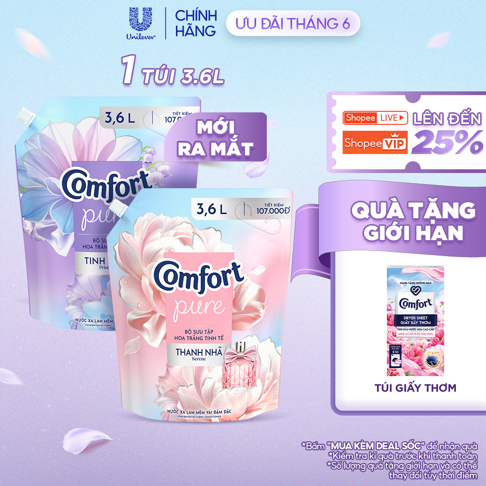 Nước Xả Vải Comfort Hoa Trắng Thanh Nhã Túi 3.6L