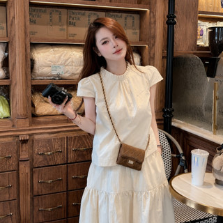 Set áo bèo phối chân váy dài nữ phong cách Hàn Quốc nhẹ nhàng MIA màu kem thanh lịch S196