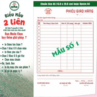 Phiếu giao hàng 2 liên-Bloc 2 (in sẵn) & Bloc 6 (chọn mẫu in tên) hoặc theo thiết kế