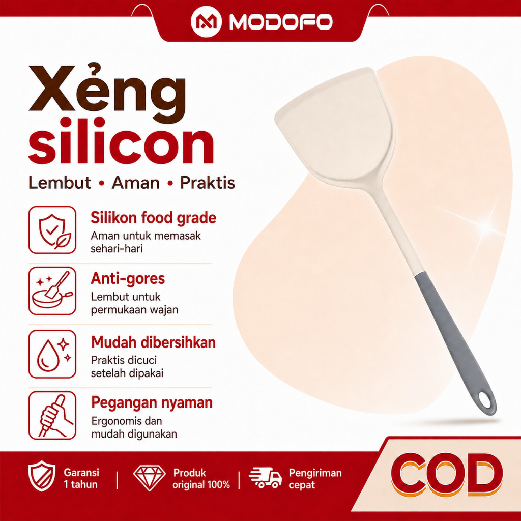 MODOFO Xẻng nấu silicone chịu nhiệt, dùng cho chảo chống dính, an toàn thực phẩm