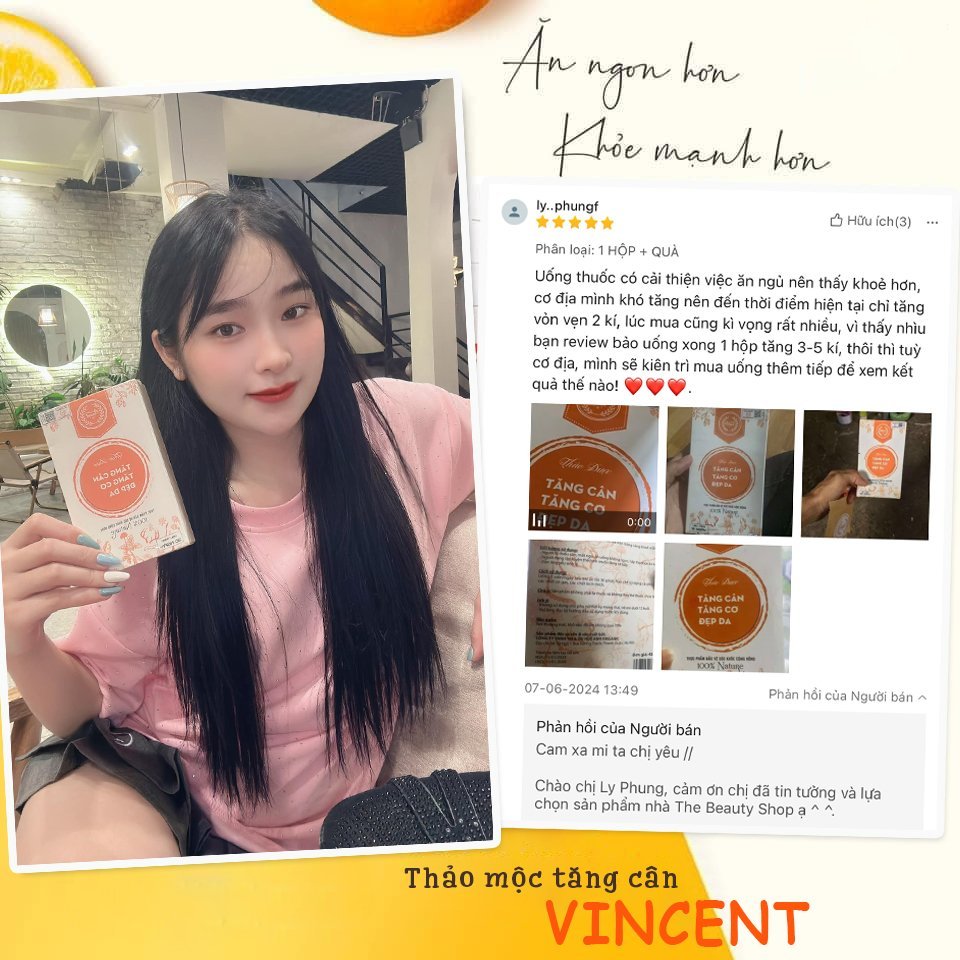 Tăng cân VINCENT chính hãng Viên Uống thảo mộc tăng cân Tư Nhiên an toàn cho cơ địa gầy lâu năm 30v