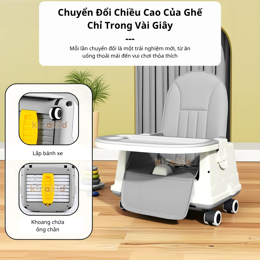 Ghế Ăn Dặm HANBEI Đa Năng 3in1 Cho Bé Mẫu Mới Đầy Đủ Phụ Kiện Đệm Bánh Xe Dây Đai An Toàn