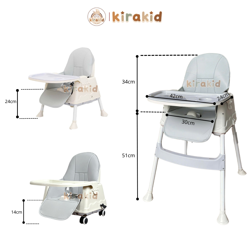Ghế Ăn Dặm HANBEI Đa Năng 3in1 Cho Bé Mẫu Mới Đầy Đủ Phụ Kiện Đệm Bánh Xe Dây Đai An Toàn