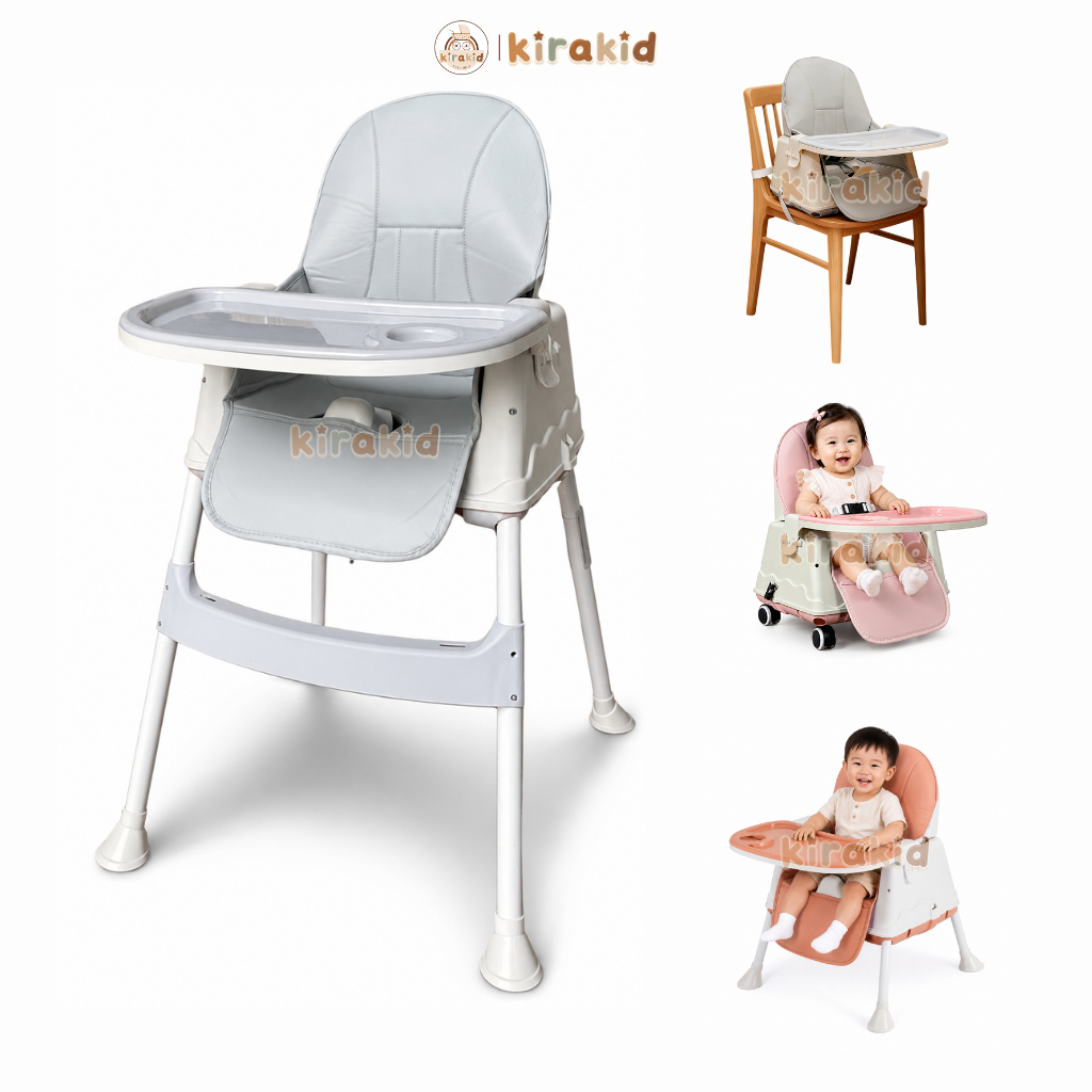 Ghế Ăn Dặm HANBEI Đa Năng 3in1 Cho Bé Mẫu Mới Đầy Đủ Phụ Kiện Đệm Bánh Xe Dây Đai An Toàn