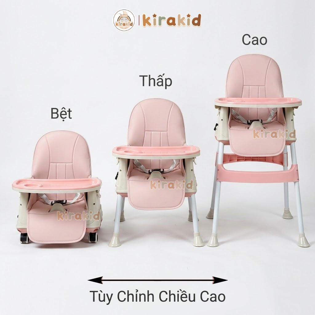 Ghế Ăn Dặm HANBEI Đa Năng 3in1 Cho Bé Mẫu Mới Đầy Đủ Phụ Kiện Đệm Bánh Xe Dây Đai An Toàn