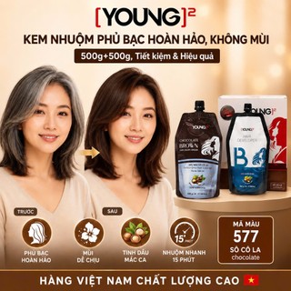 Kem nhuộm phủ bạc 100% Young, không mùi, không rát, màu bền 500gx2. Tóc mềm bóng, VN chính hãng
