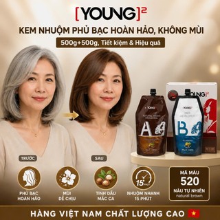 Kem nhuộm phủ bạc 100% Young, không mùi, không rát, màu bền 500gx2. Tóc mềm bóng, VN chính hãng
