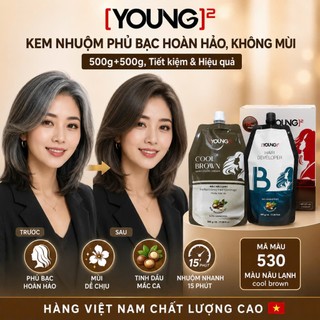 Kem nhuộm phủ bạc 100% Young, không mùi, không rát, màu bền 500gx2. Tóc mềm bóng, VN chính hãng