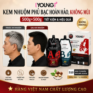 Kem nhuộm phủ bạc 100% Young, không mùi, không rát, màu bền 500gx2. Tóc mềm bóng, VN chính hãng