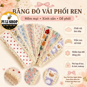 Miếng Dán Tóc Mái Dáng Dài 34x5cm Viền Ren Nhiều Họa Tiết, Băng Đô Vải Dạng Dán Chống Rơi Tóc