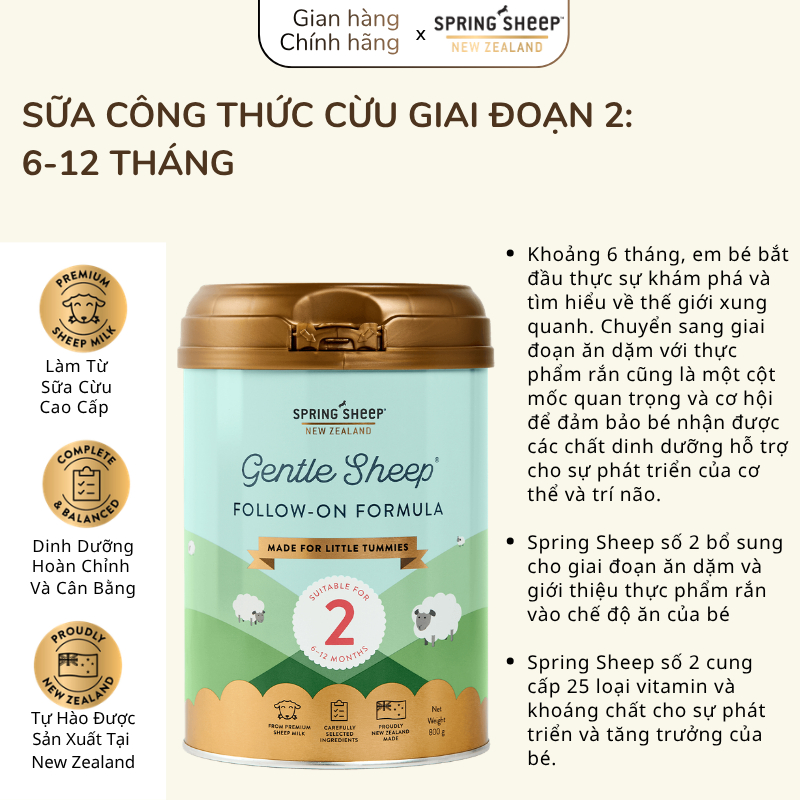 [NHẬP KHẨU] Sữa Cừu Spring Sheep 800G Lon Số 2 Chính Hãng Đủ Tem Phụ Giúp Bé Hấp Thụ Tôt Date 2028