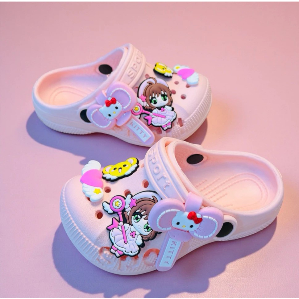 Dép sục bánh mì thời trang cho bé gái charm hoạt hình siêu nhẹ quai hậu chống trượt cho bé