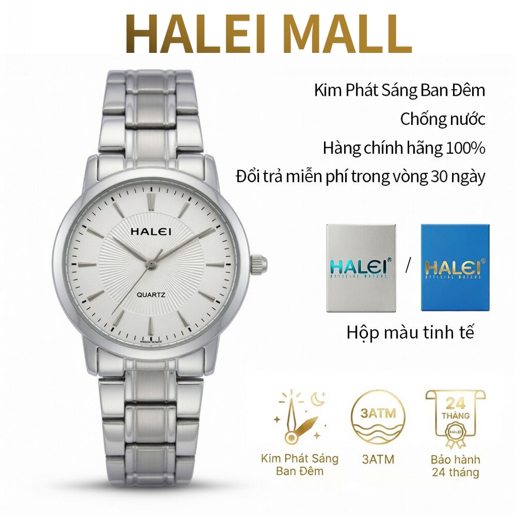 Đồng Hồ nữ Halei HL431 Mặt Tròn 28-40mm Dây Thép Không Gỉ Máy Nhật Chống Nước 3ATM Cao Cấp Tặng Pin