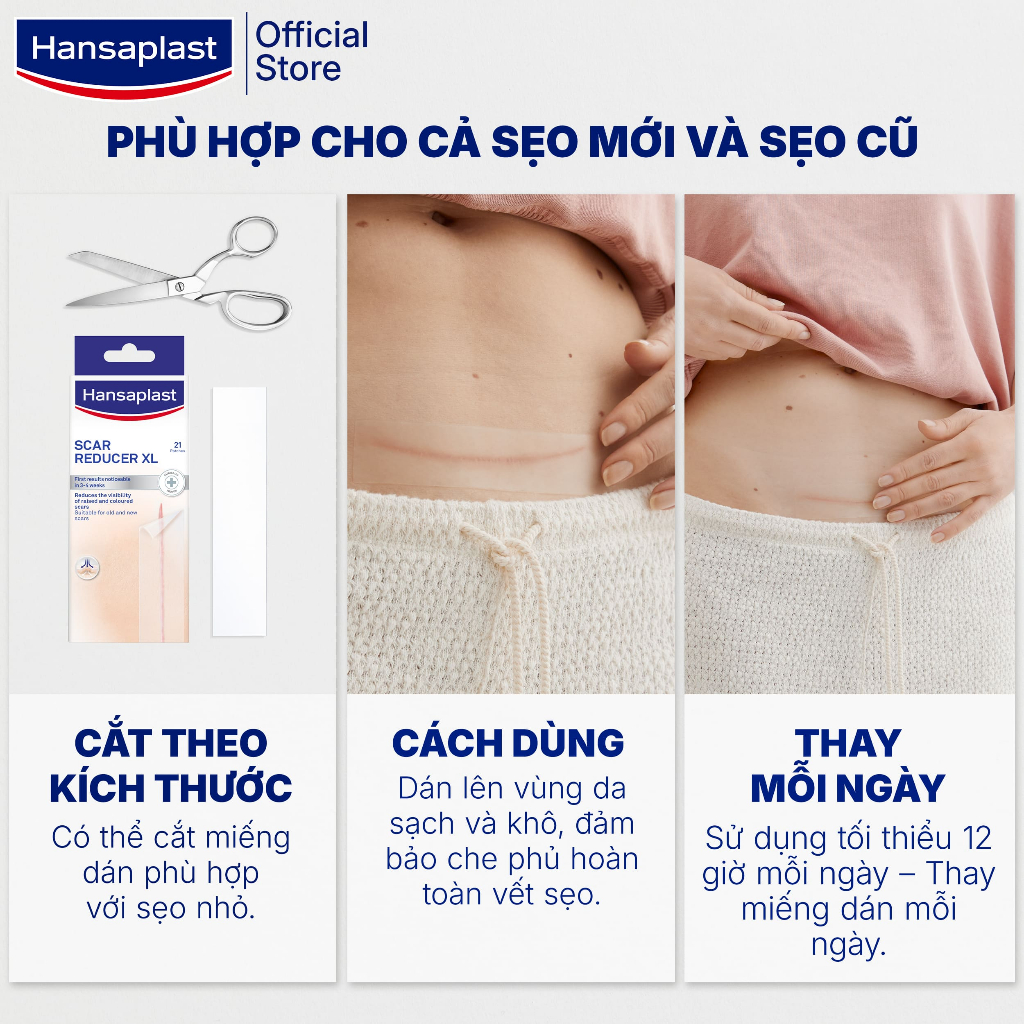 [MỚI] Miếng dán giảm sẹo HANSAPLAST XL 21 miếng | Đã được chứng minh lâm sàng|Dành cho sẹo mổ sau sinh và sẹo phẫu thuật