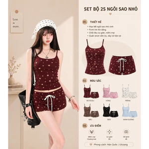 B121 Set bộ áo 2s phối quần ngắn chất thun hoạ tiết form ôm body tôn dáng mùa hè
