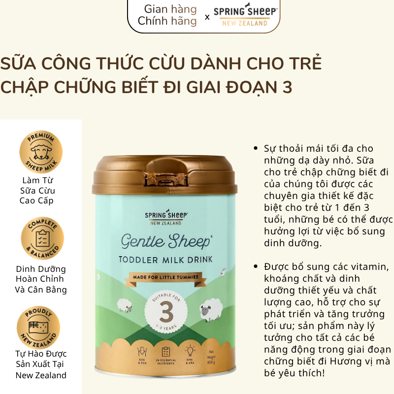 [NHẬP KHẨU] Sữa Cừu Lon Số 3 Spring Sheep 800G Đạm A2 Cho Bé Tiêu Hóa Khỏe, Đủ Tem Phụ Date 2028