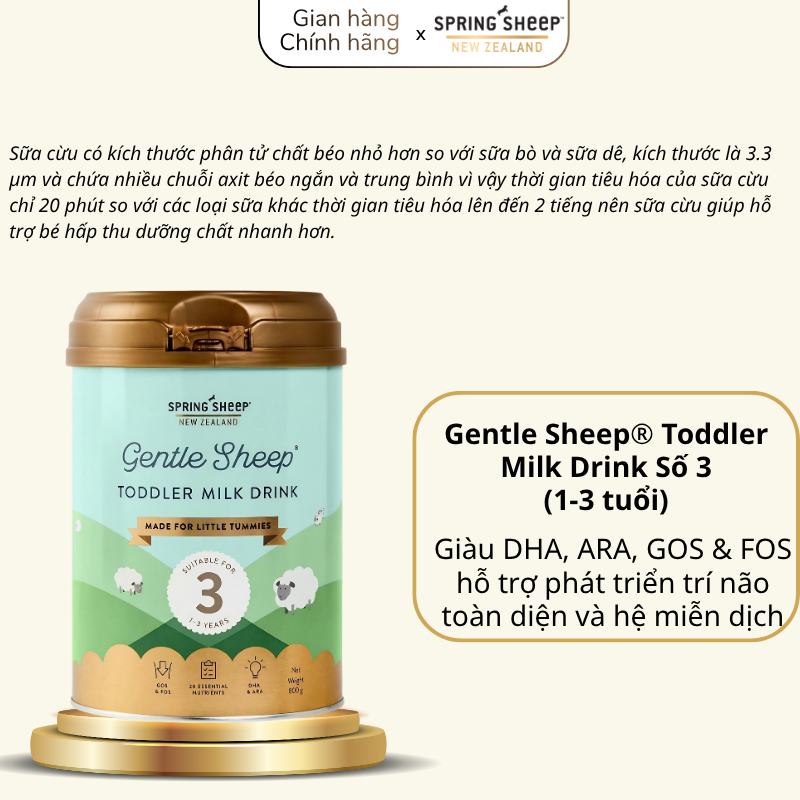 [NHẬP KHẨU] Sữa Cừu Lon Số 3 Spring Sheep 800G Đạm A2 Cho Bé Tiêu Hóa Khỏe, Đủ Tem Phụ Date 2028