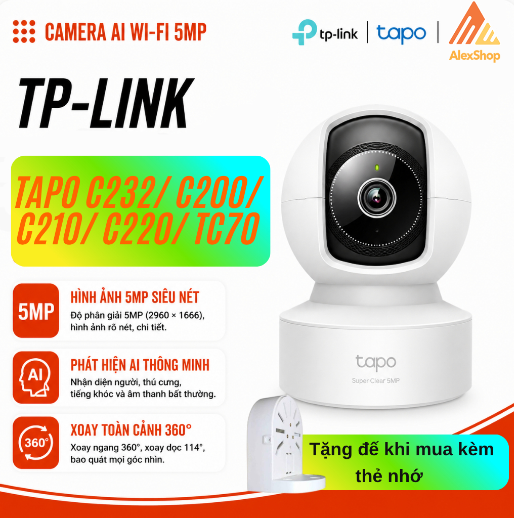 [2026] Camera WiFi TP-Link Tapo C232/ C200 /C211 /C212 /C220 /C110/ TC70 Xoay 360 -Camera Trong Nhà